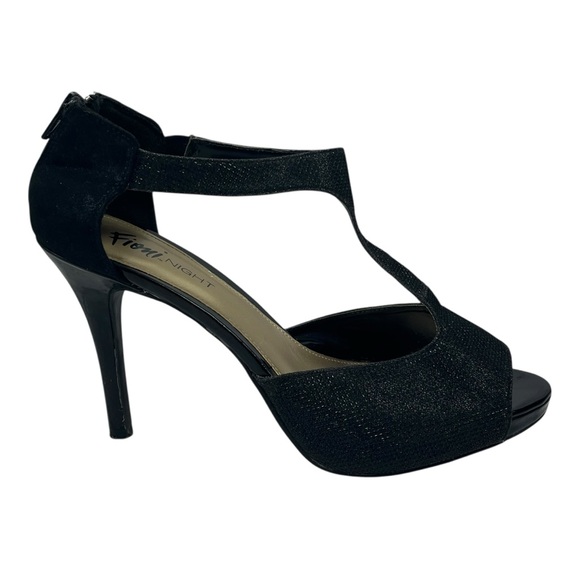 Fioni Night Stiletto Pumps Black Shimmer Strappy Evening Shoes 9 - Picture 10 of 14